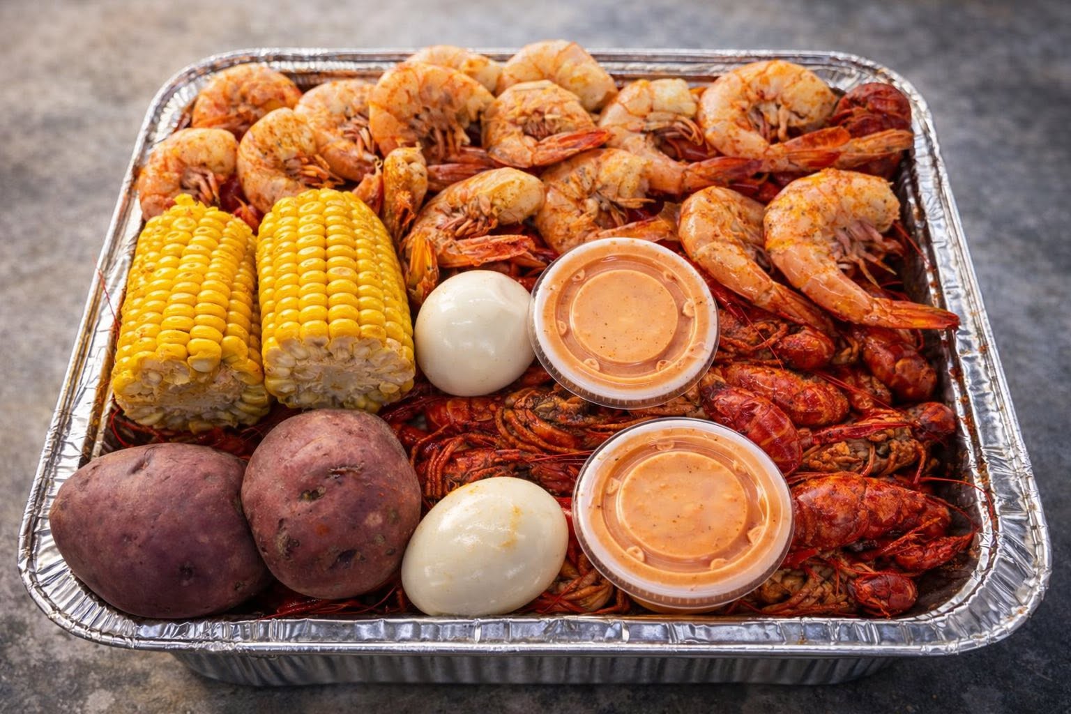 (16)2lb crawfish 1crab 12shrimp 1corn 1t